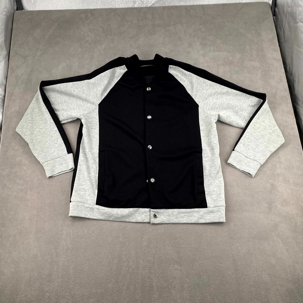 Elie Tahari Bomber Jacket Men Black Gray Stretch Raglan Sleeve Snap Front Winter